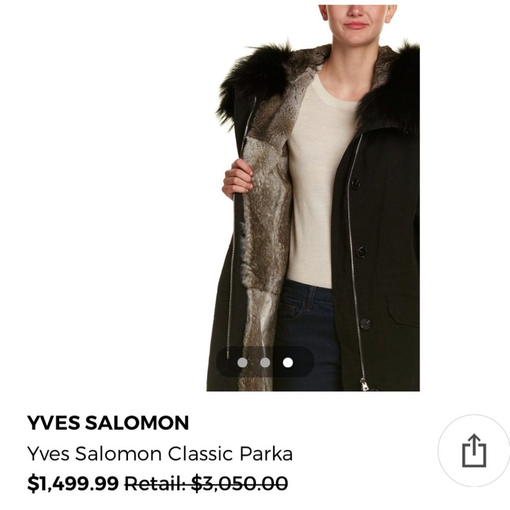 Like New Yves Salomon Classic Fur Lined Parka